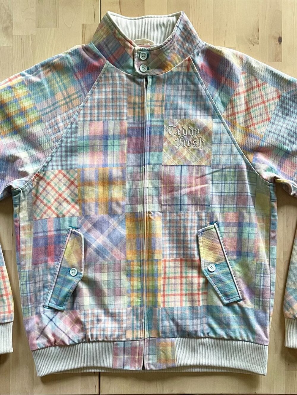 Teddy Fresh Unisex Pastel Plaid Patchwork Zip Jacket Regular Fit size Small
